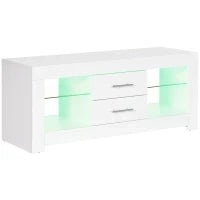Mobile Porta TV da 55" con Luci LED a 12 Colori e Telecomando, Legno e Vetro 120x40x50cm, Bianco
