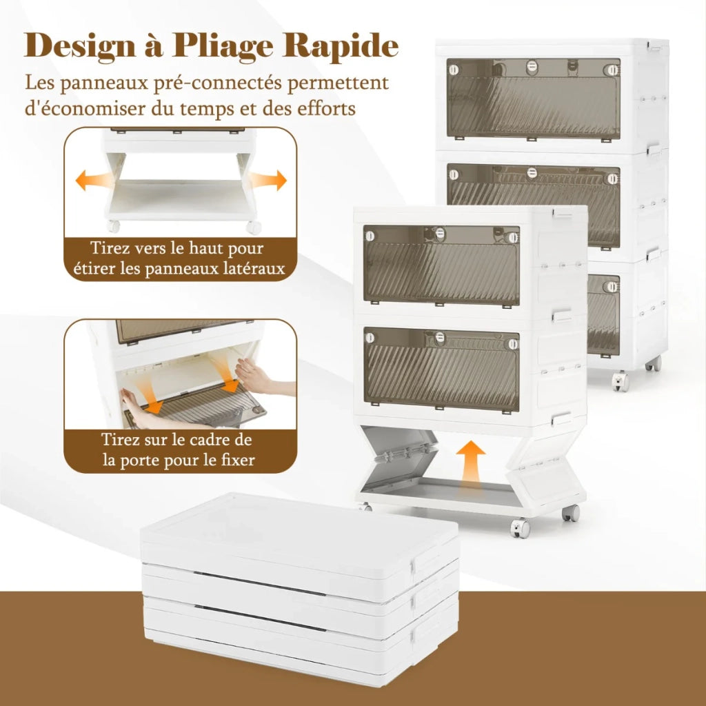 Set di 3 contenitori impilabili 54 x 33 x 90,5 cm salvaspazio pratici stile moderno bianco PP 20_0017074