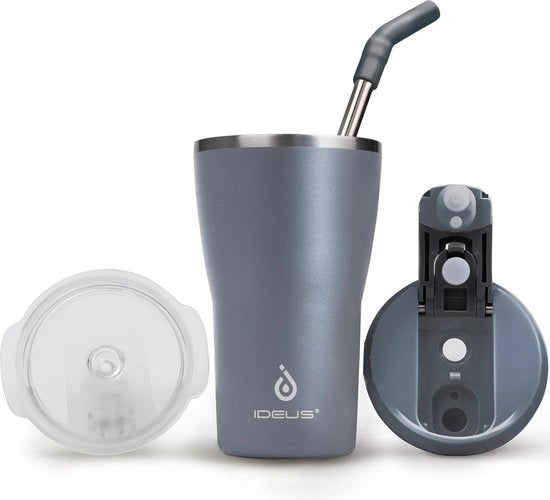 Termos doppio strato, 420 ml, Acciaio Inossidabile, Termos viaggio con chiusura ermetica e guanto, Grigio, Adatto per bevande calde e fredde