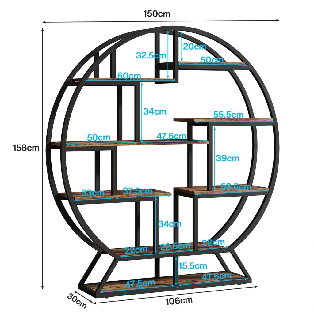 Scaffale portapiante rotondo 8 ripiani 150x30x158 cm
