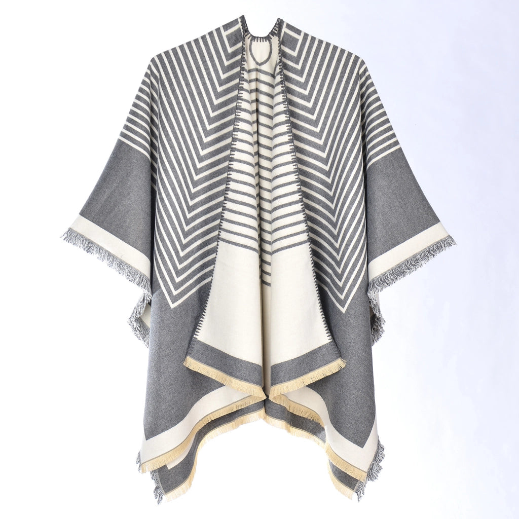 Nuovo scialle/mantella caldo e versatile in cashmere, stile europeo e americano, con orlo asimmetrico.