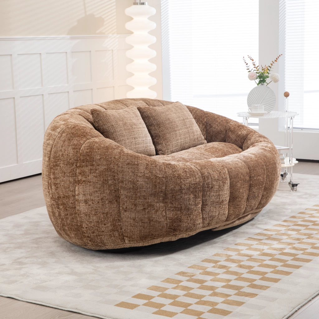 Divano Pouf 2 Posti con Braccioli Ergonomico Schienale Alto Memory Foam Comfort in Ciniglia Caffè