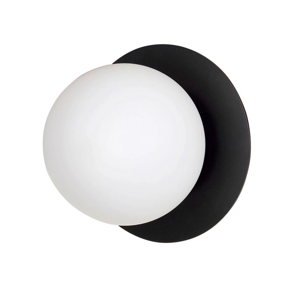 Applique Minerva in acciaio nero con diffusore in vetro