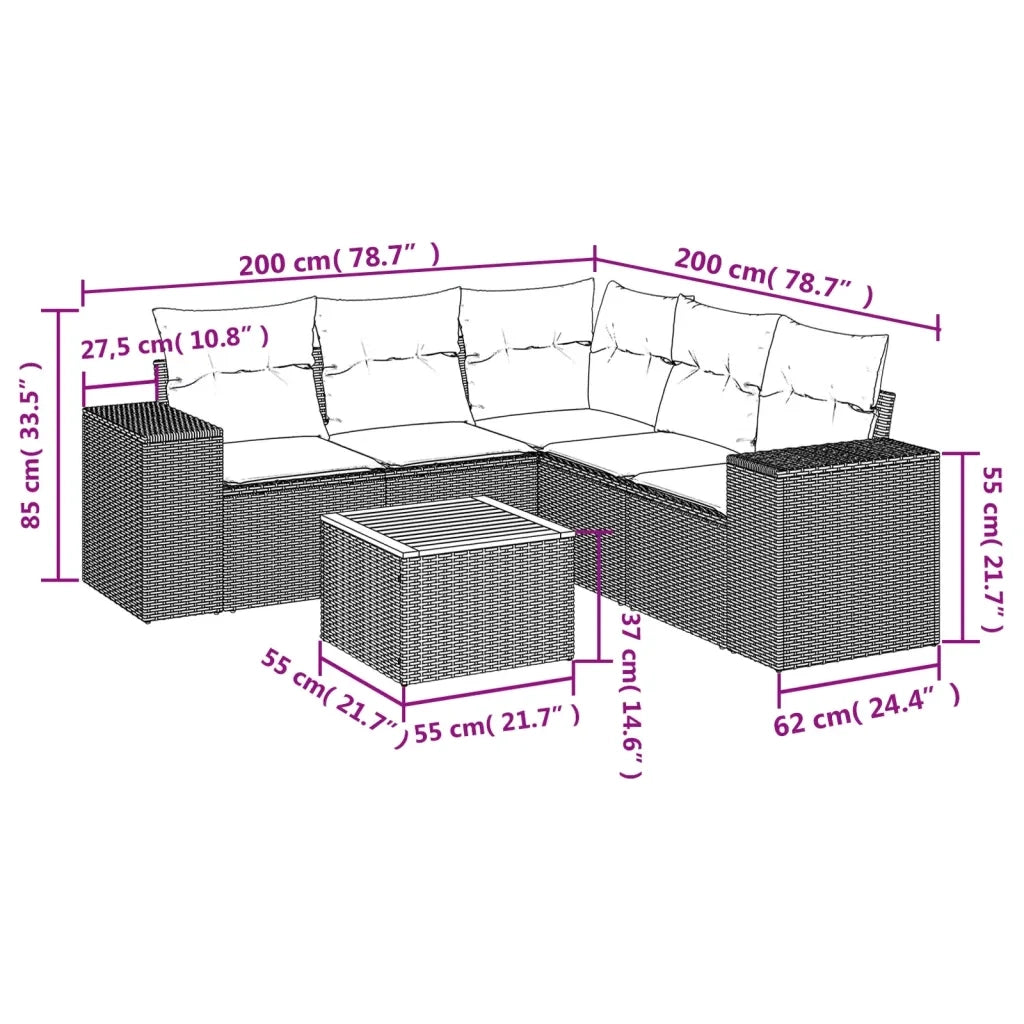 Set Divano da Giardino 6 pz con Cuscini Grigio in Polyrattan