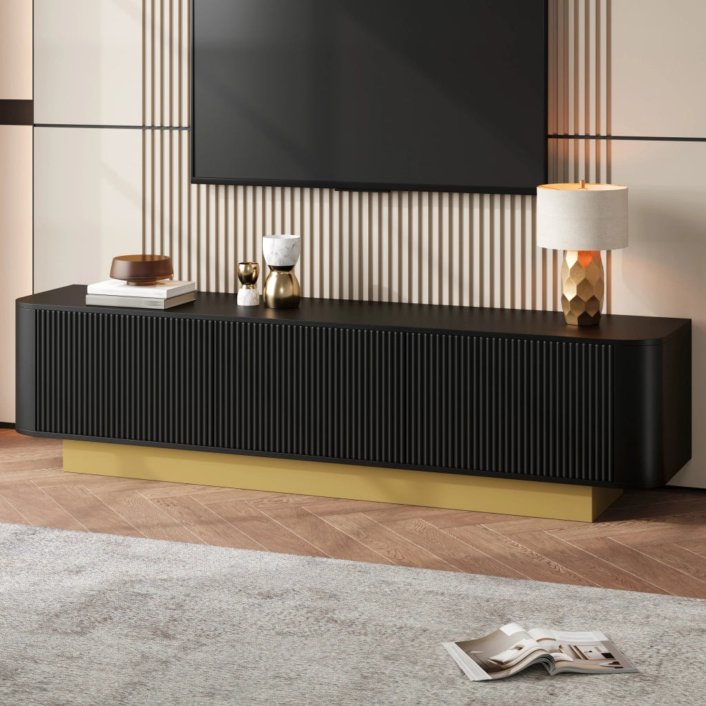 Mobile Porta TV 170 cm Nero Moderno con Angoli Arrotondati e 3 Ante