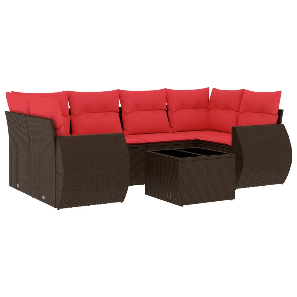 Set Divani da Giardino 7 pz con Cuscini Marrone in Polyrattan 3221123