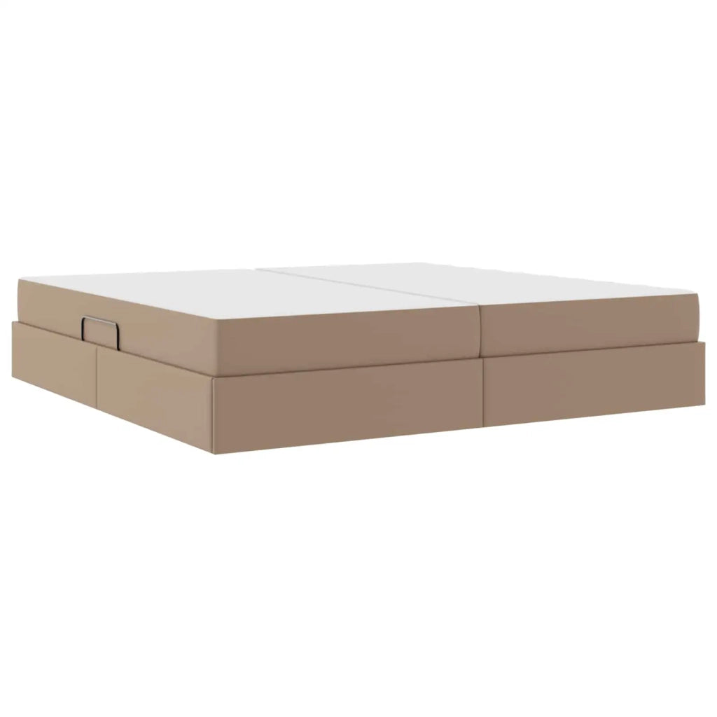 Letto con contenitore e materasso 2 pcs Cappuccino Pelle