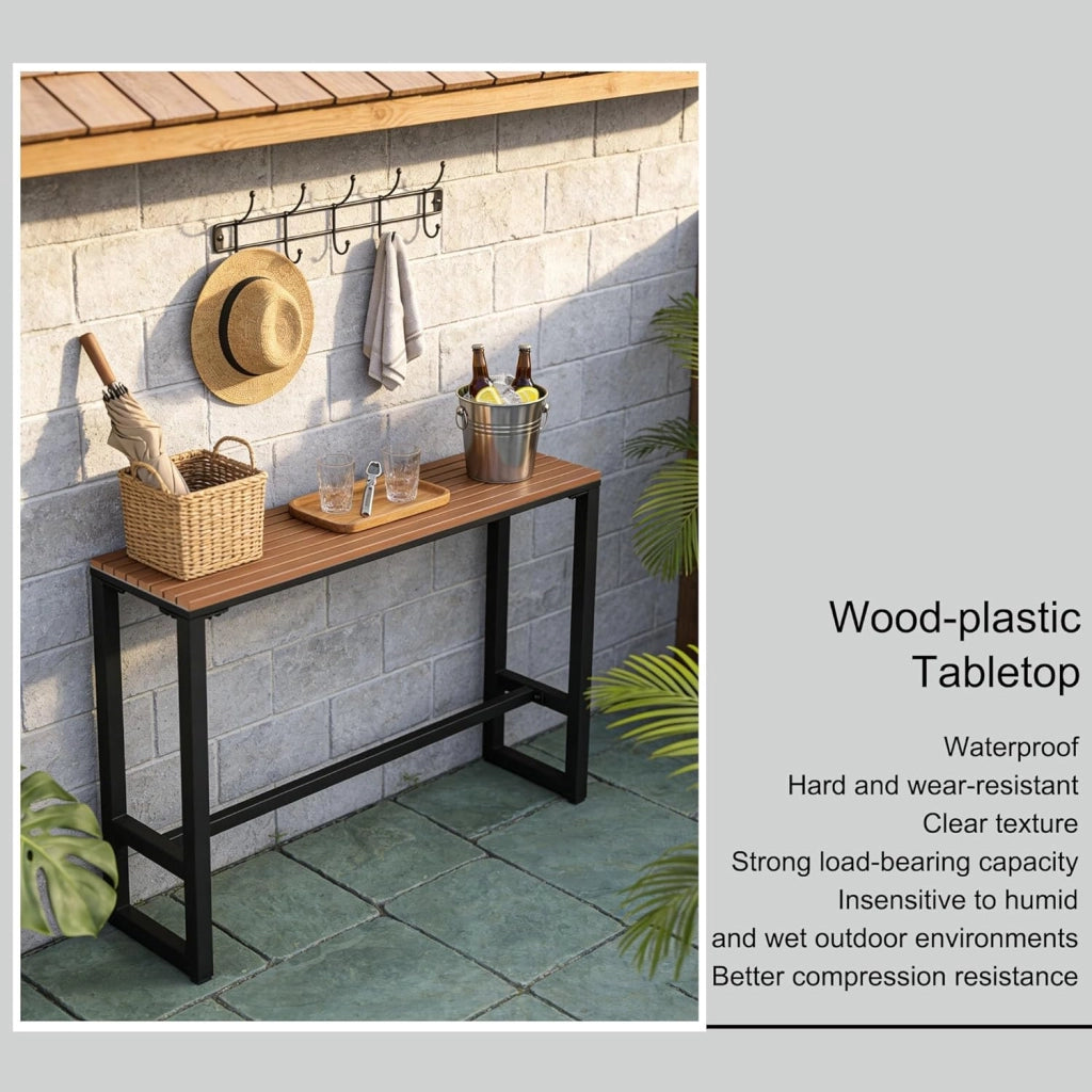Tavolo Alto Bancone Bar da Esterno Tavolino Alto e Stretto da Balcone Salvaspazio per Cucina Sala da Pranzo Bar Esterno(140cm/55.1in)