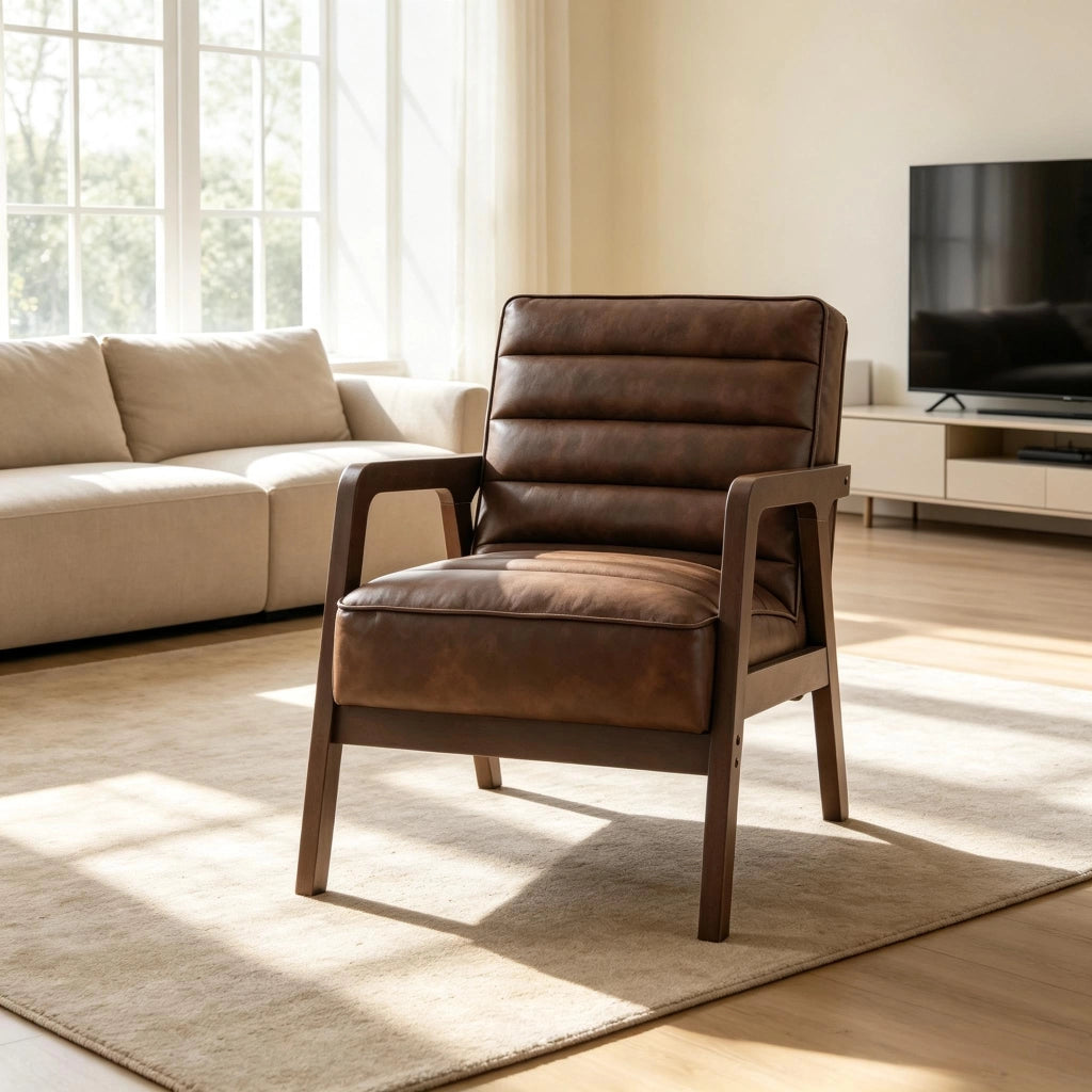 POLTRONA da salotto in PU e legno 64 x 86 x 79 cm marrone antico