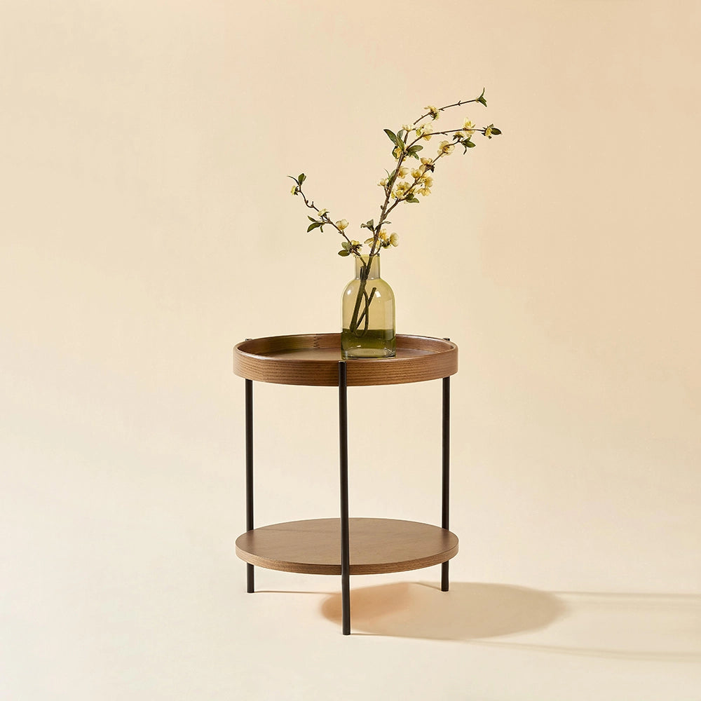 Tavolino moderno a due livelli - Xylo - 44*44*48 - Legno e ferro
