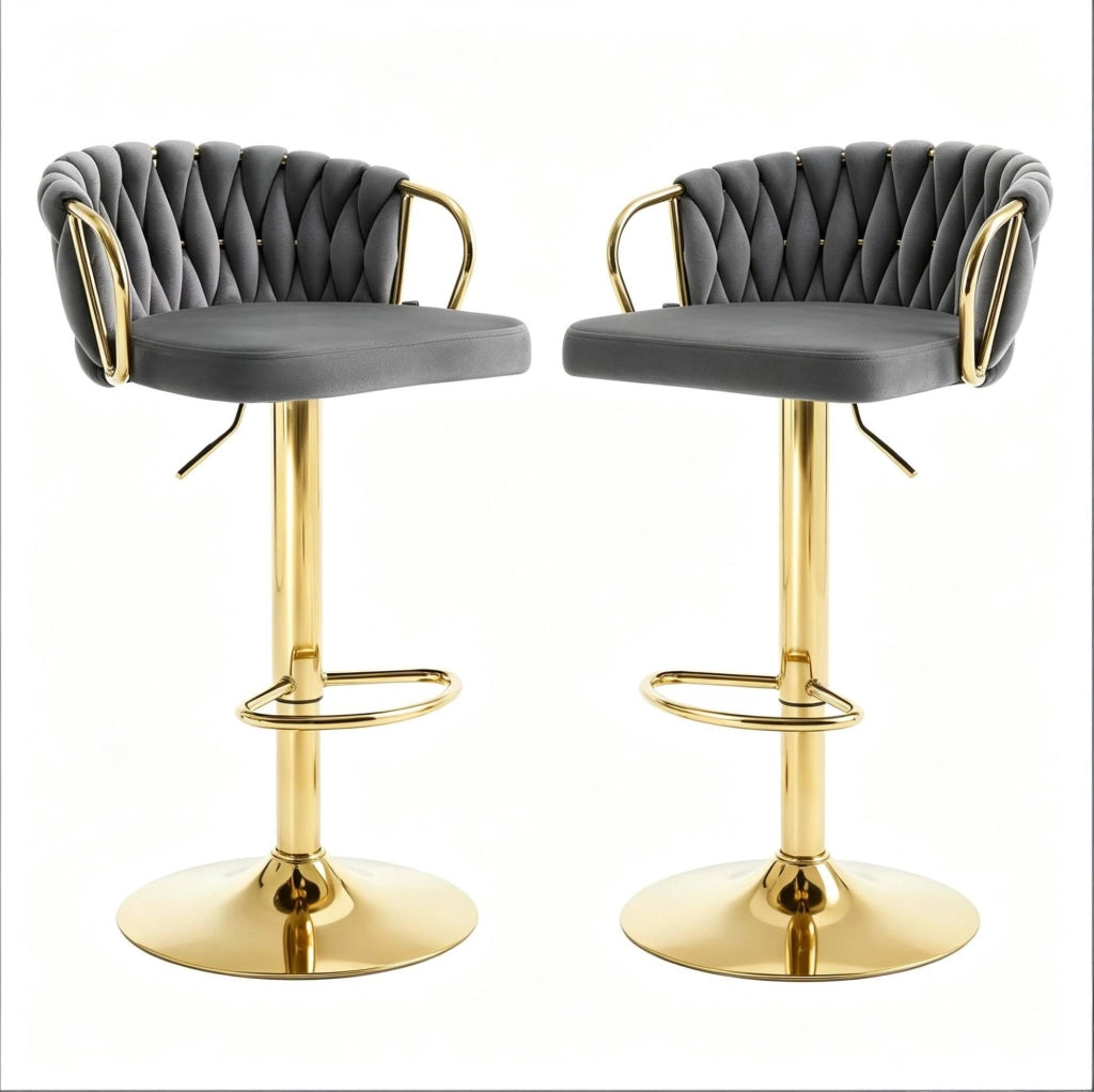 Set di 2 sgabelli da bar regolabili in velluto grigio scuro