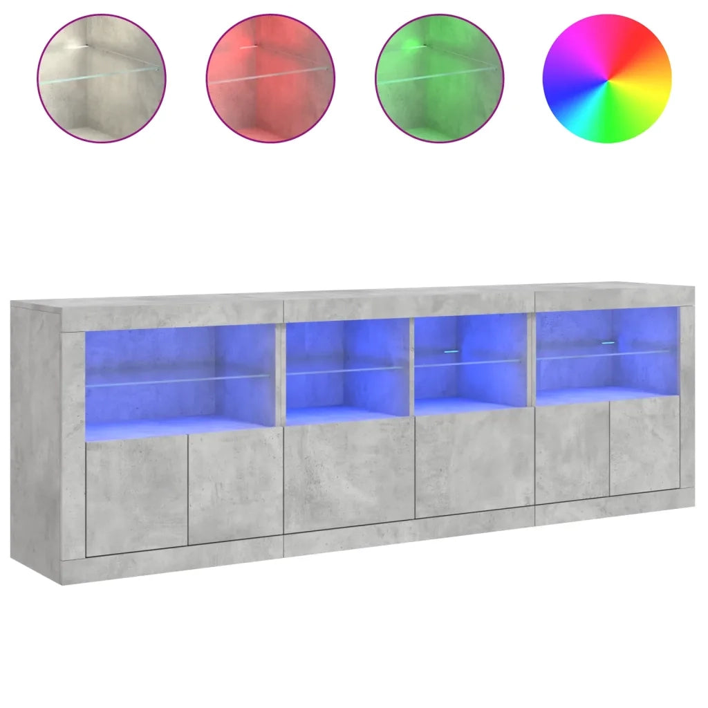 Credenza con Luci LED-Buffet-Armadio da cucina Grigio Cemento 202x37x67 cm