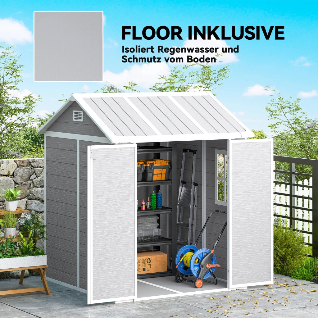 Casetta da Giardino in Plastica con Finestra e Porta Bloccabile ¨C Zephmum ¨C Grigio 120x90x120 cm