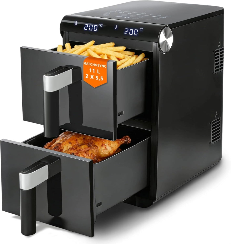 ZMH Friggitrice ad aria da 11L 2 scomparti friggitrice ad aria a doppia zona 13 in 1 2800W con touchscreen e timer