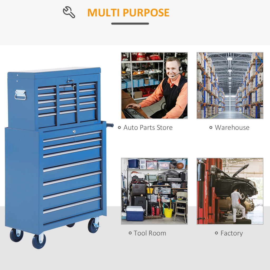 Carrello portautensili, carrello da officina, carrello con ruote e 4 cassetti, blu, mobile e stabile, ideale per garage e officina