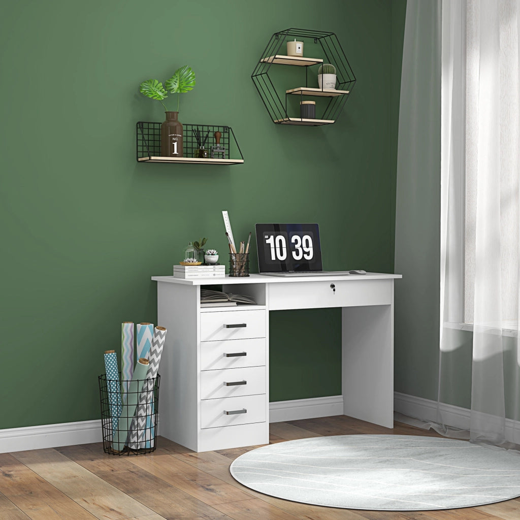 Scrivania moderna con 5 cassetti e ripiano ¨C Xylo ¨C Bianco 110x50x76cm