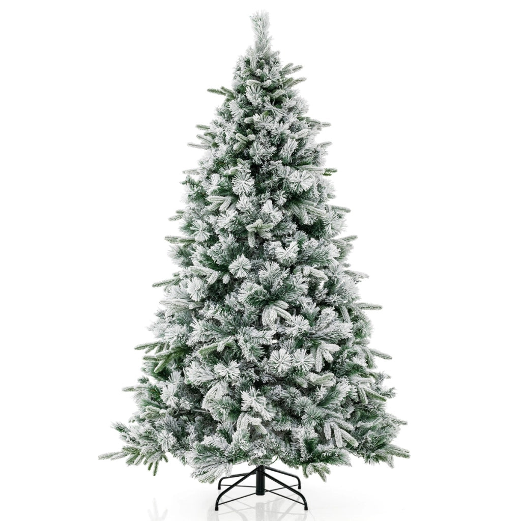 Albero di natale innevato con 300 luci a LED bianche calde per casa, Albero di natale artificiale da 215 cm Verde