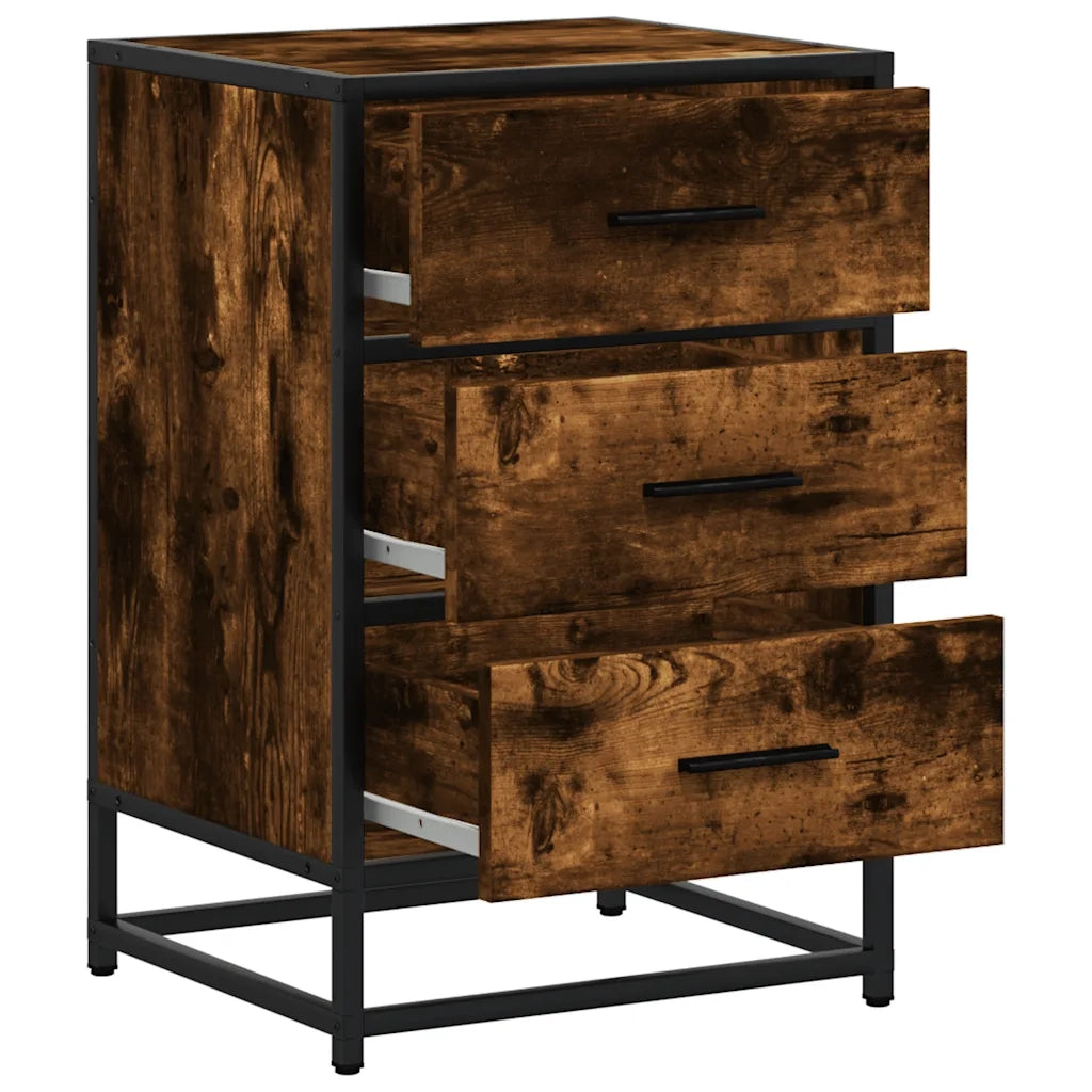 Comodino Rovere Fumo 40x34,5x60 cm Legno Multistrato e Metallo 848721