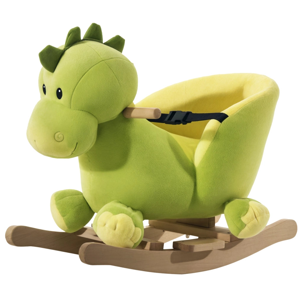 Dondolo dinosauro in tessuto per bambini 18-36 mesi ¨C Xylo ¨C con suoni, cintura di sicurezza, 60x33x45 cm verde