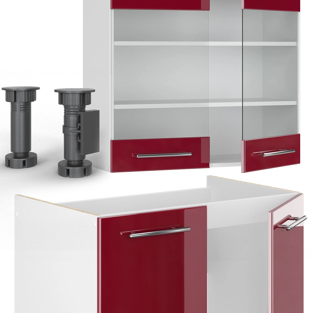 Cucina componibile Fame-Line Bordeaux lucido/Bianco 235 cm, PL Antracite Vicco