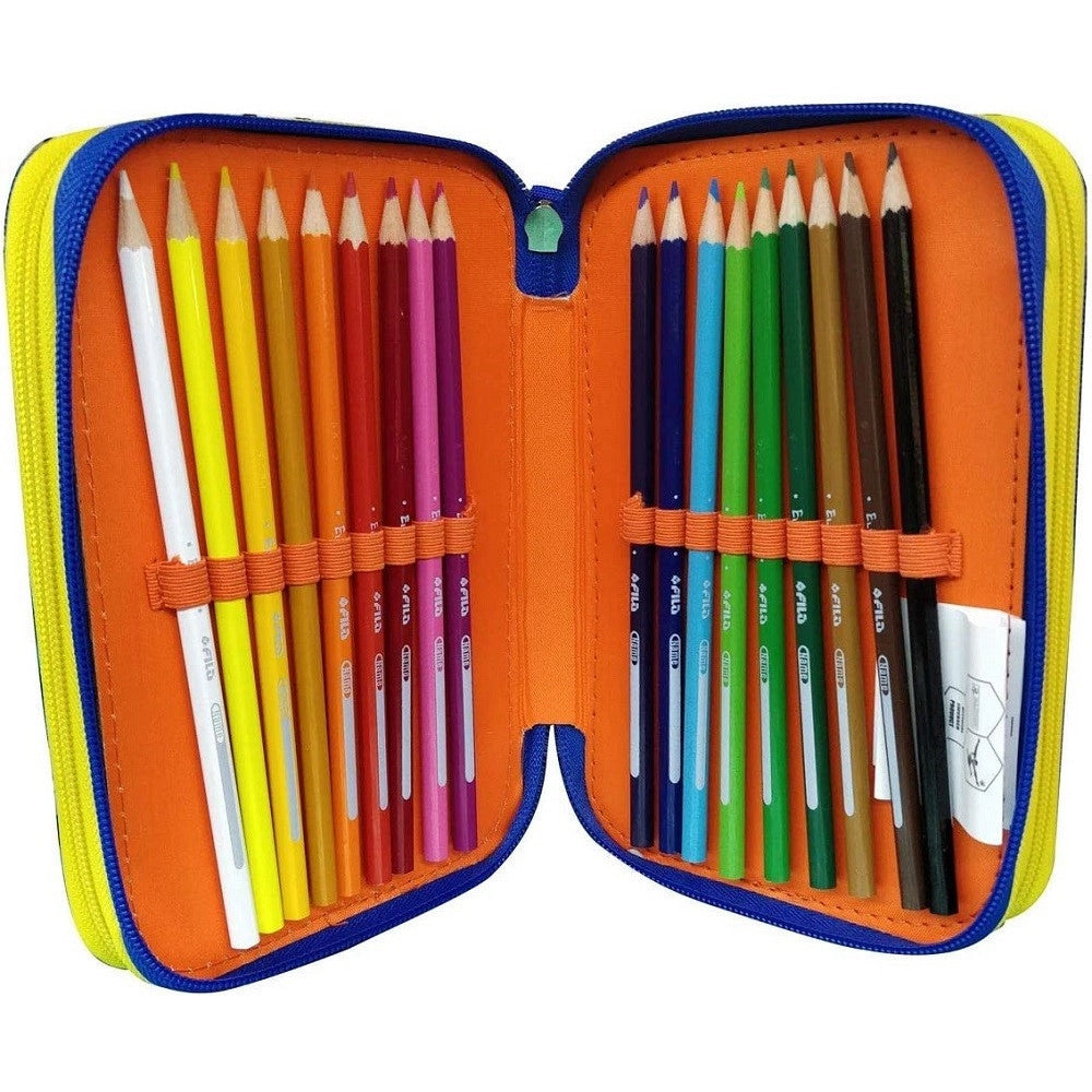 Trade Shop - Astuccio Scuola Calciatori Panini Adrenalyn Triplo Completo 3 Zip Per Ragazzi -
