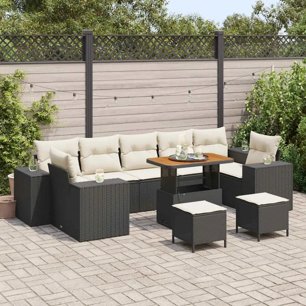 Set Divano da Giardino 10 pcs Nero polyrattan