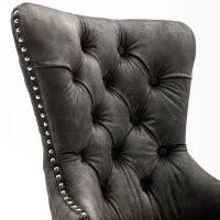 Set di 2 sedie imbottite in velluto con decorazioni in rivetti e anelli rotondi unici,da pranzo, 53,5×64×95 cm, Grigio