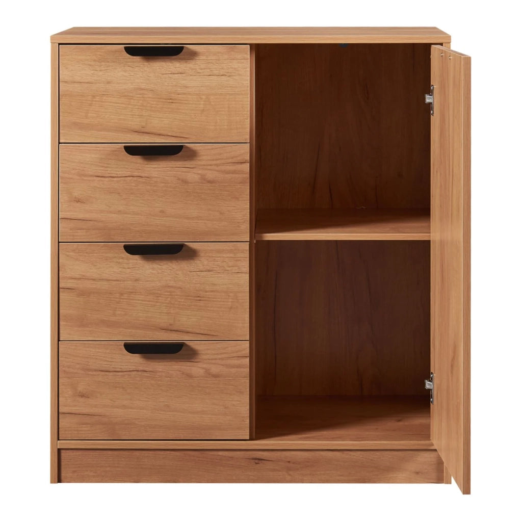Cassettiera pratico mobile contenitore per ingresso soggiorno camera da letto MDF 90 x 80 x 40 cm effetto rovere 03_0009319