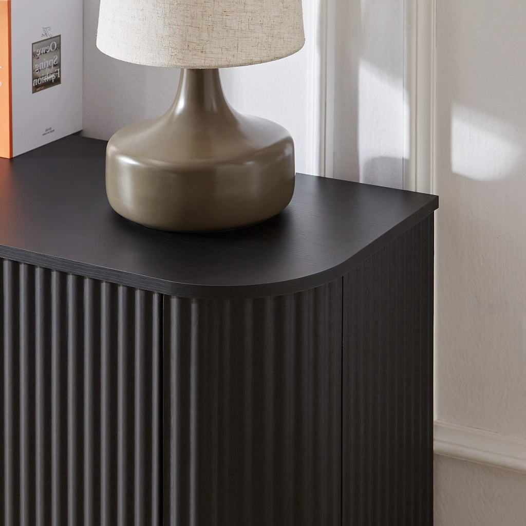 Credenza e madia con 4 ante e vani contenitore, per soggiorno e ingresso, in MDF, nero, 162.5 × 38 × 61 cm