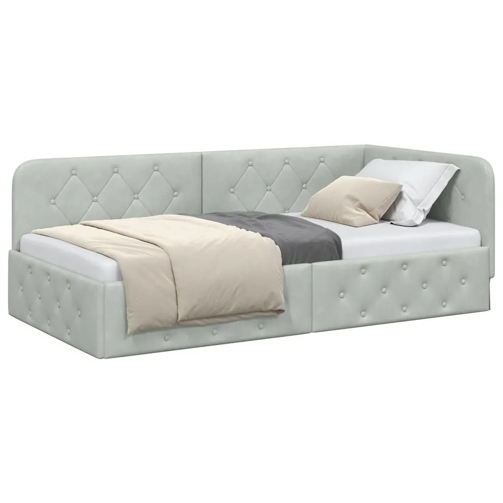 Cornice del letto ad angolo Grigio chiaro 90 x 200 cm Velluto