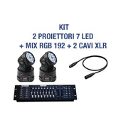 Trade Shop - Kit Proiettore Led Rgb Testa Mobile Rotante 7 Led Dmx + Mixer Dmx Rgb 192 -      -2 Pezzi -