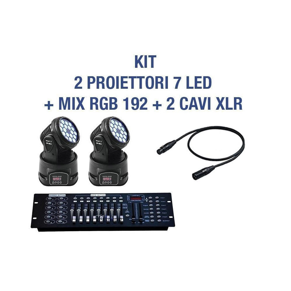 Trade Shop - Kit Proiettore Led Rgb Testa Mobile Rotante 7 Led Dmx + Mixer Dmx Rgb 192 -      -2 Pezzi -