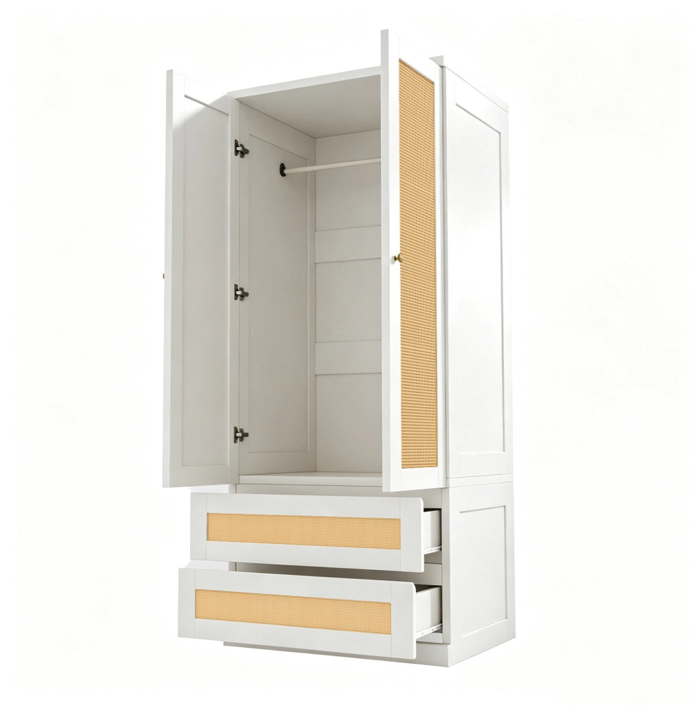 Armadio a due ante 70 x 55 x 170 cm con 2 cassetti e vano interno; bianco