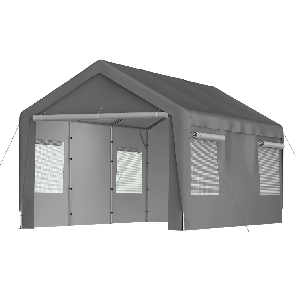 Carport Tenda 3x6 m Grigio con Pareti Removibili, Finestre Avvolgibili e Telaio Metallico