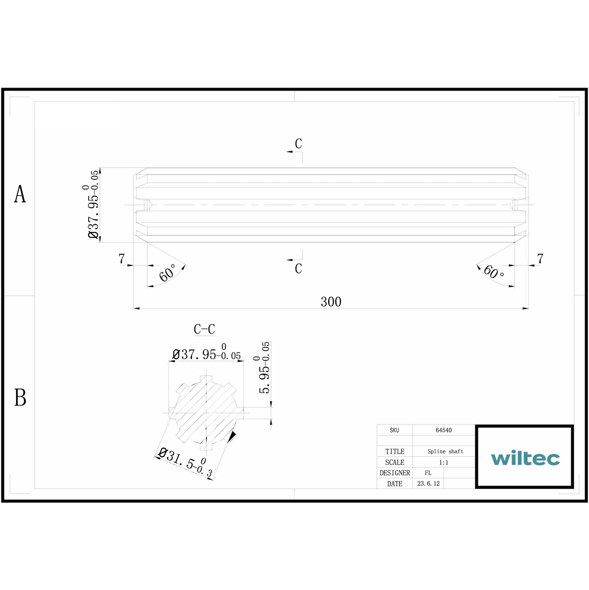 Profilo scanalato per albero cardanico GT Giunto scanalato 300 mm 8-32x38x6 Trattore Cardano