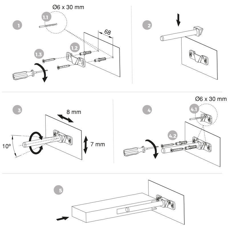Lotto di 10 eccentrici diametro 35 mm con perno, bussola M8 e copertura in Tecnoplastica Bianca, per pannelli da 20 mm..