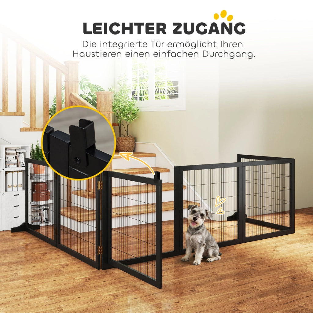 Cancello per Cani Pieghevole ¨C Zephmum ¨C Legno di Pino Nero 432x36x70cm