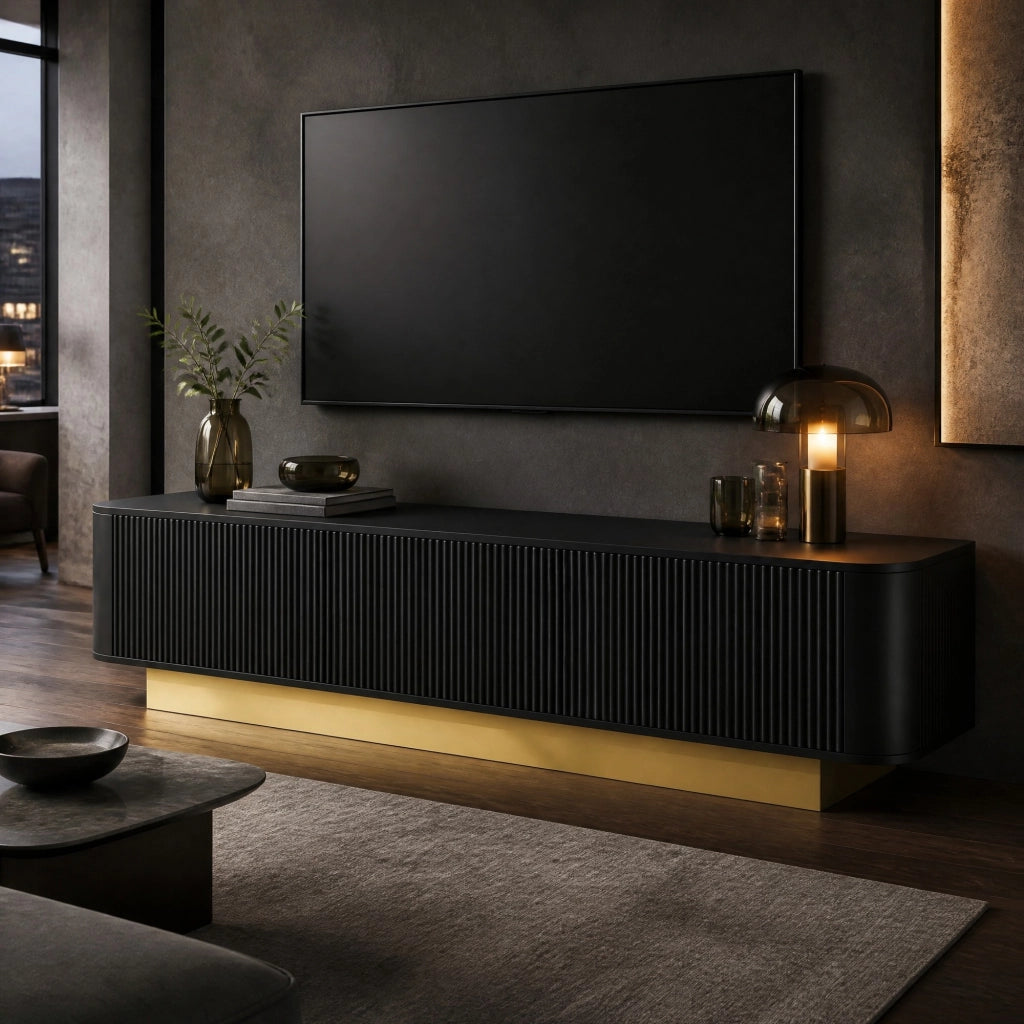Mobile TV moderno 170 x 40;5 x 47 cm con 3 ante e gestione cavi; nero
