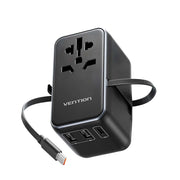 Adattatore da Viaggio Universale 3 Porte USB con Cavo USB-C Tecnologia GaN Nero VENTION