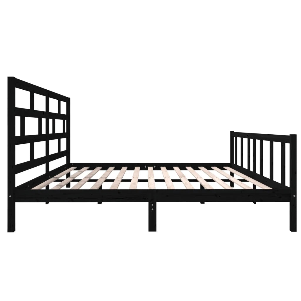 Giroletto-Struttura Letto Nero in Legno Massello di Pino 200x200 cm 174956