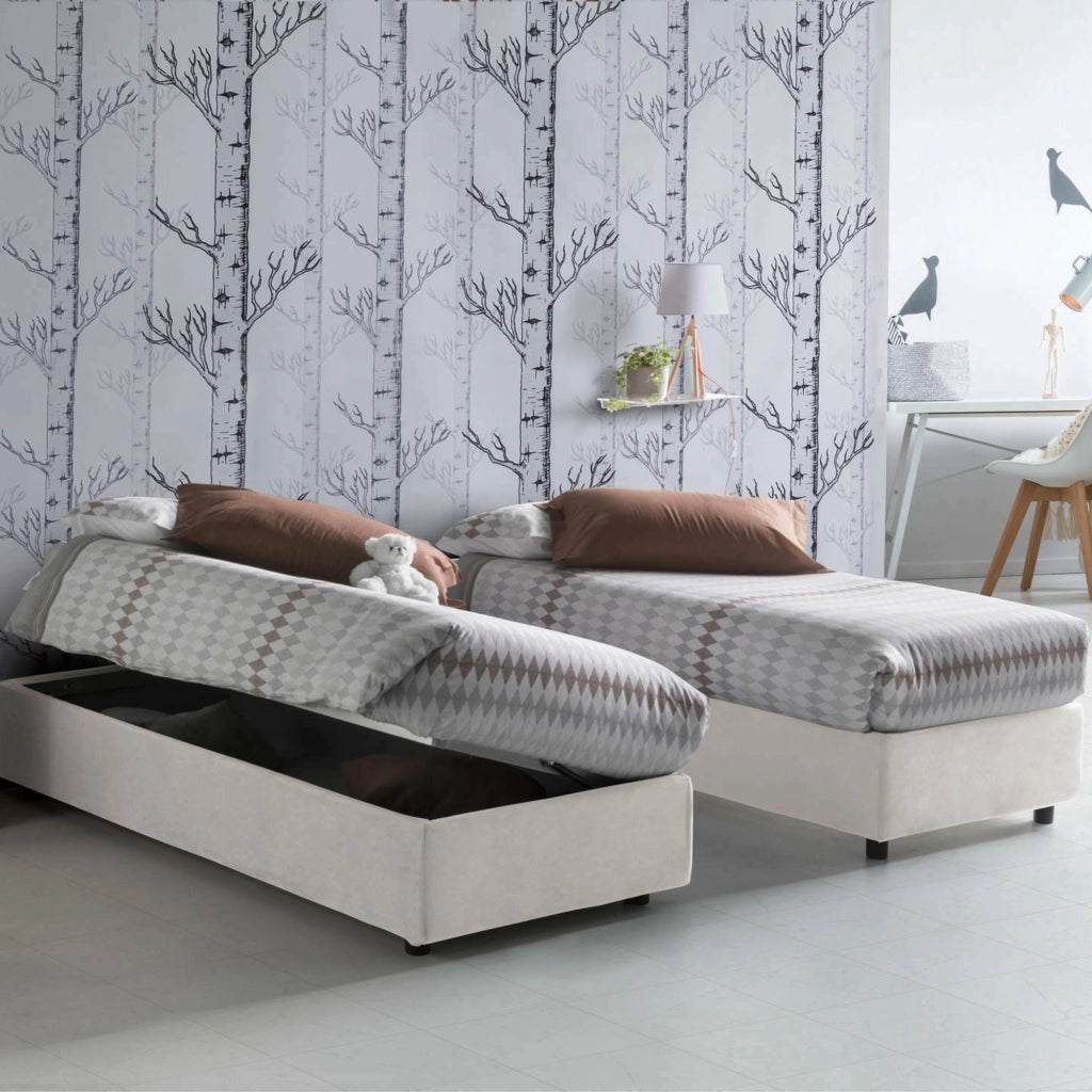 Ermanna, Letto Singolo Materasso Incluso Made in Italy, Bianco