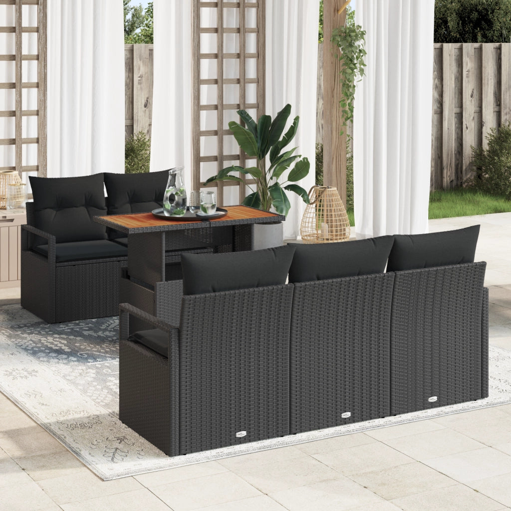 Set divani da giardino con cuscini  6 pezzi rattan nero acacia