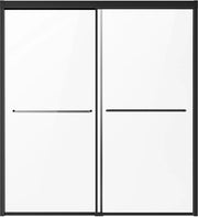 Porta bagno per vasca, 56-60 pollici L x 60 pollici A, porta a sbarre semi-fissa con vetro a 1/4 pollice temprato e maniglia in acciaio inox, finitura nera