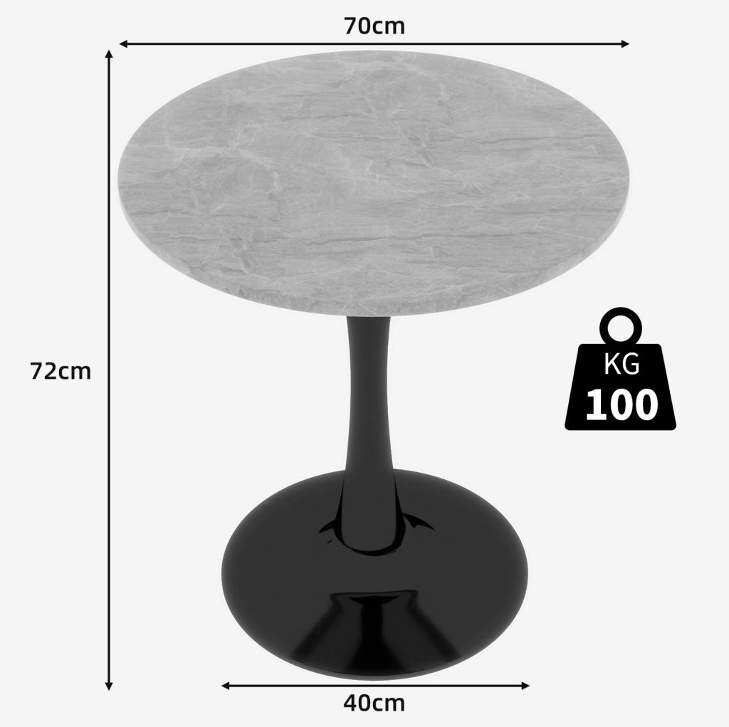 Tavolino rotondo moderno in marmo artificiale nero e grigio; 77;5 x 77;5 x 15;5 cm