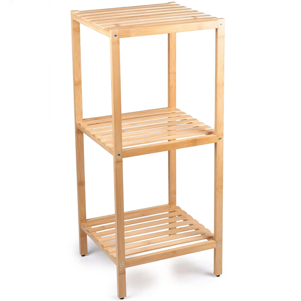 Scaffale a Colonna da Bagno 33x32x77,5 cm Armadio Organizer 3 Ripiani in Legno Bambù