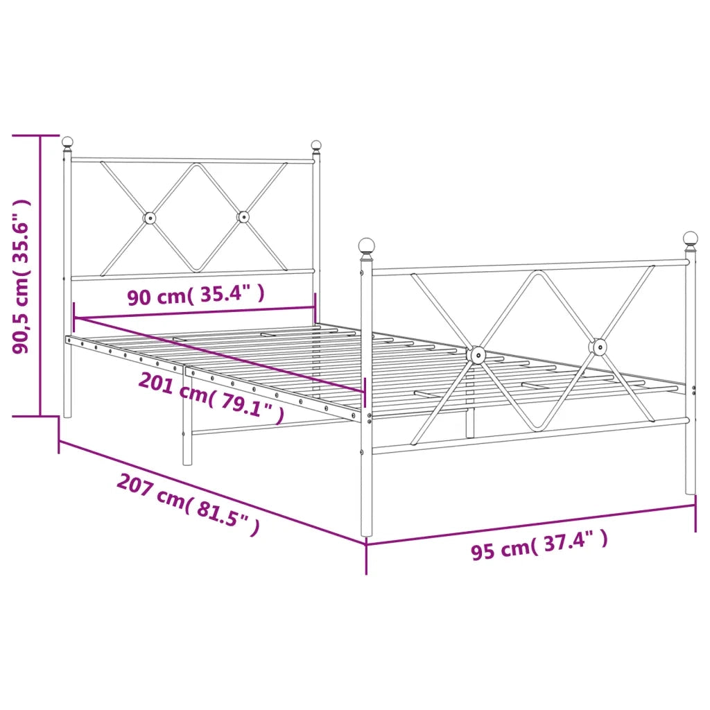 Giroletto con Testiera e Pediera-Struttura Letto Metallo Nero 90x200 cm 343557