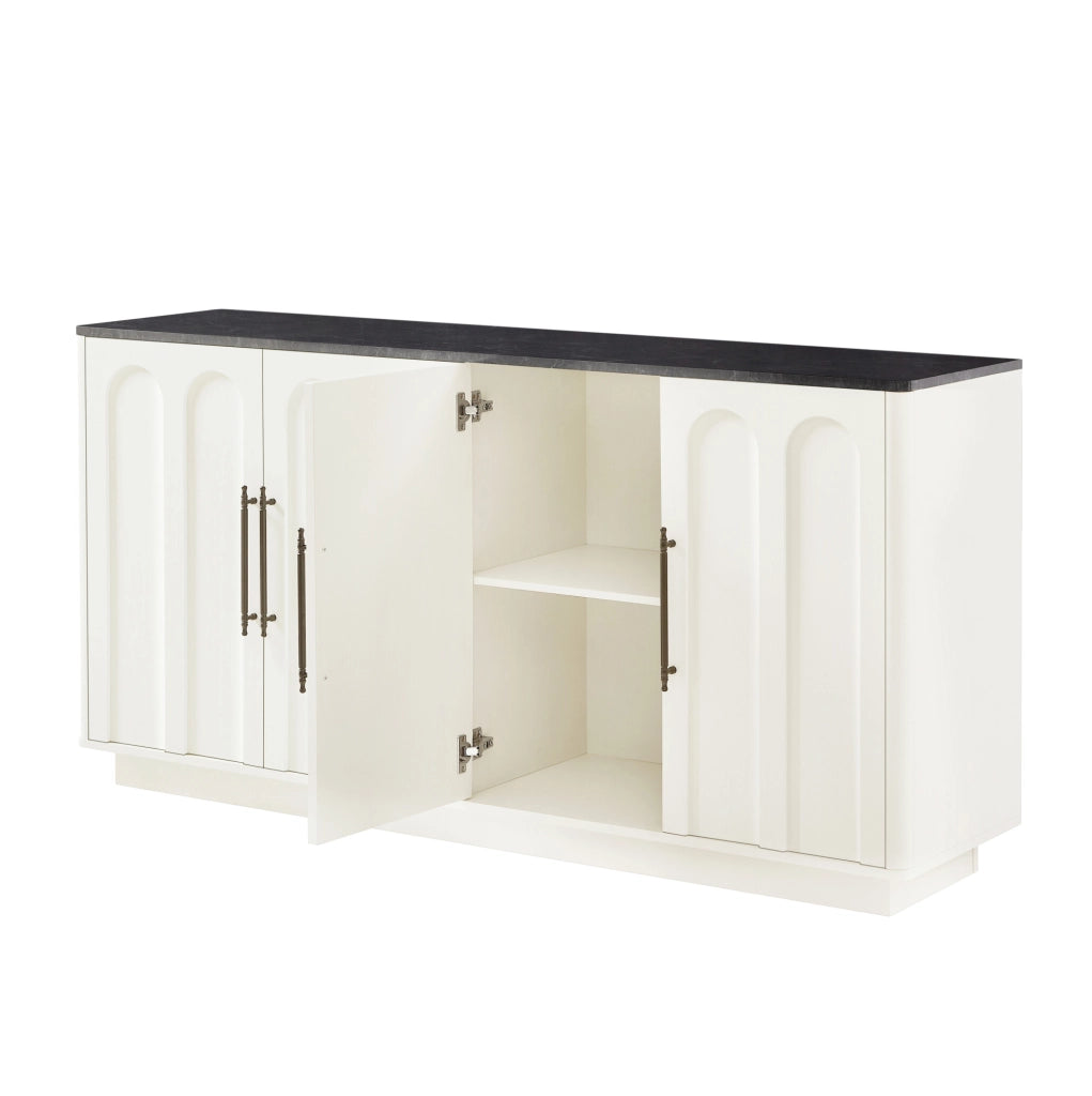 Sideboard con 4 porte e cerniere soft-close, 160 cm, bianco e nero con fissaggio a parete