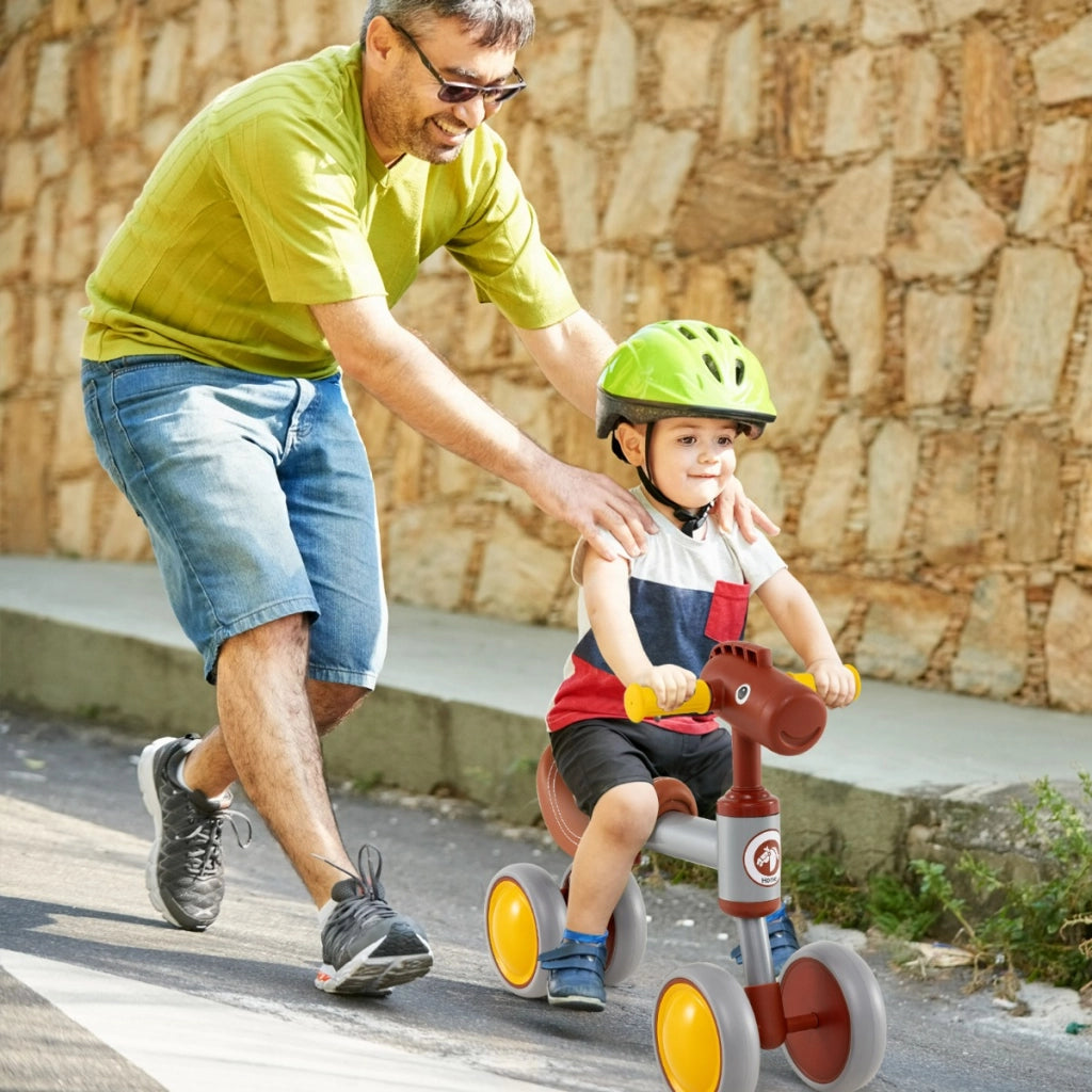 Bici senza pedali con sedile in pelle aritificiale e ruote in schiuma EVA, Bicicletta a 4 ruote per bambini di 18-36 mesi -Biciclette e tricicli
