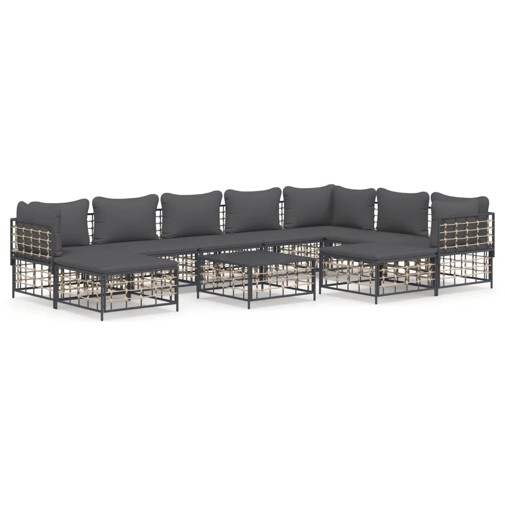 Set Divani da Giardino 10pz con Cuscini Antracite in Polyrattancod mxl 76578