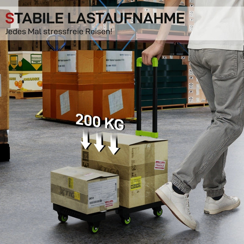 Carrello pieghevole in metallo con ruote e maniglia regolabile, 49 x 35 x 102 cm, verde.